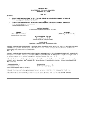 Vorschaubild FutureFuel 10-Q Quartalsbericht 2015 