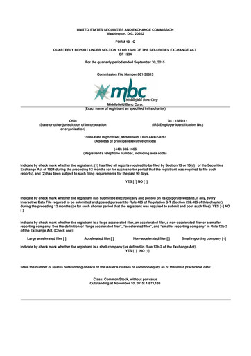 Thumbnail Middlefield Banc
 10-Q Quarterly Report FY2015 