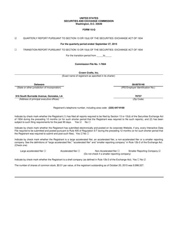 Thumbnail Crown Crafts 10-Q Quarterly Report FY2016 