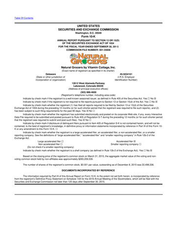 Miniature Natural Grocers by Vitamin Cottage 10-K Rapport annuel 2015