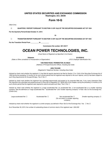 Thumbnail Ocean Power Technologies
 10-Q Quarterly Report FY2016 
