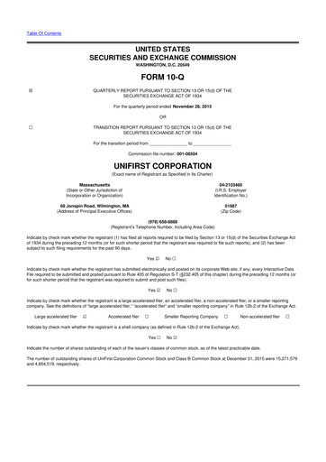 Vorschaubild UniFirst 10-Q Quartalsbericht 2016 