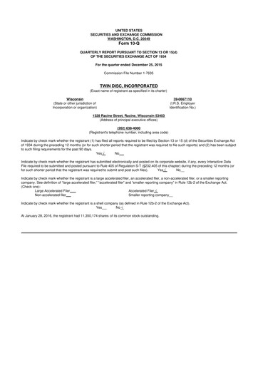 Thumbnail Twin Disc
 10-Q Quarterly Report FY 