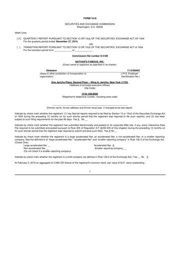 Miniature Nathan's Famous 10-Q Rapport trimestriel 2016 