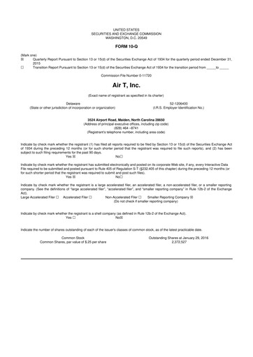 Miniature Air T, Inc. 10-Q Rapport trimestriel  