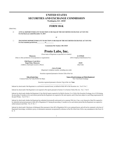 Thumbnail Protolabs 10-K Annual Report 2015