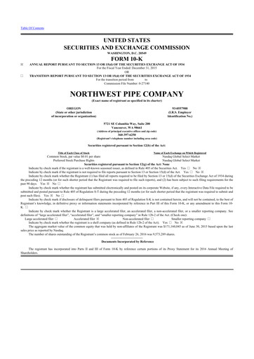Thumbnail Northwest Pipe Company
 10-K Annual Report 2015