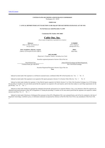 Thumbnail Cable One 10-K Annual Report 2015