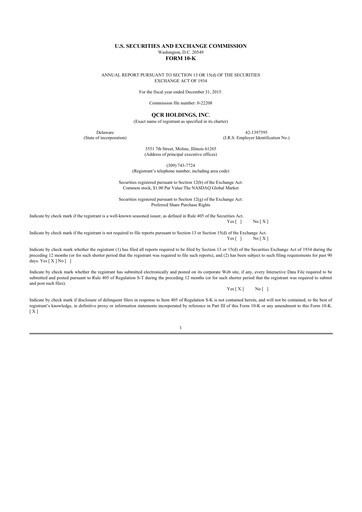 Thumbnail QCR Holdings
 10-K Annual Report 2015