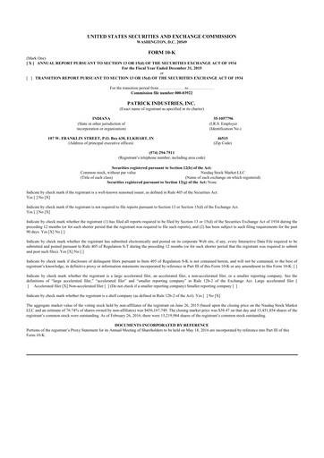 Thumbnail Patrick Industries 10-K Annual Report 2015