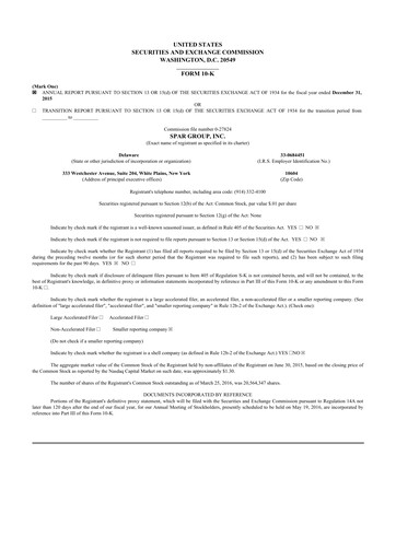 Thumbnail SPAR Group 10-K Annual Report 2015