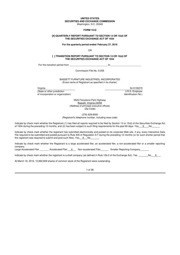 Thumbnail Bassett Furniture 10-Q Quarterly Report FY2016 