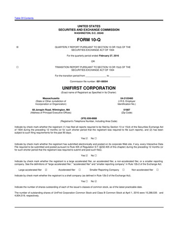 Vorschaubild UniFirst 10-Q Quartalsbericht 2016 