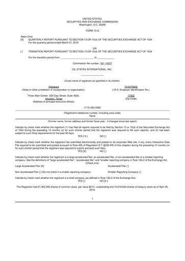 Thumbnail Oil States International
 10-Q Quarterly Report FY 