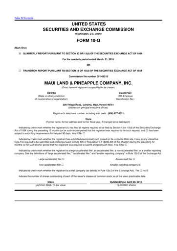 Thumbnail Maui Land & Pineapple Company 10-Q Quarterly Report FY2016 