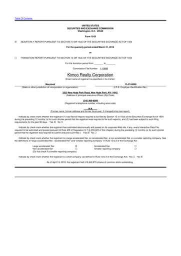 Thumbnail Kimco Realty
 10-Q Quarterly Report FY2016 