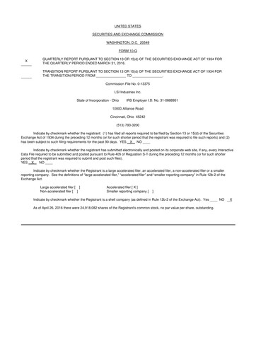 Miniature LSI Industries 10-Q Rapport trimestriel 2016 