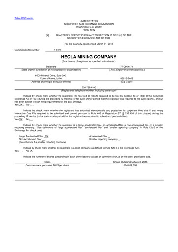 Thumbnail Hecla Mining
 10-Q Quarterly Report FY2016 