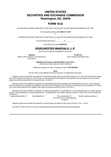 Miniature Dorchester Minerals 10-Q Rapport trimestriel 2016 