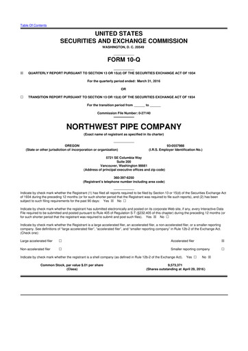 Miniature Northwest Pipe Company
 10-Q Rapport trimestriel 2016 