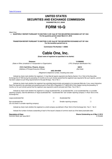 Thumbnail Cable One 10-Q Quarterly Report FY2016 
