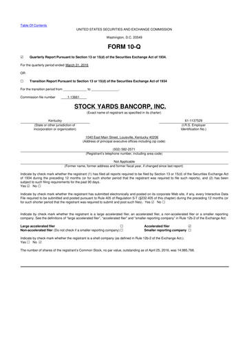 Thumbnail Stock Yards Bancorp 10-Q Quarterly Report FY2016 