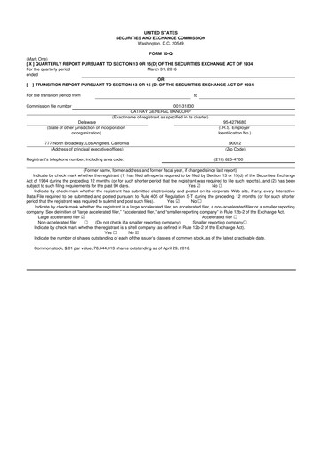 Thumbnail Cathay General Bancorp 10-Q Quarterly Report FY 