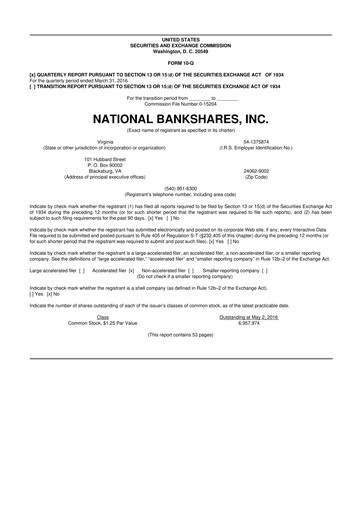 Thumbnail National Bankshares 10-Q Quarterly Report FY 