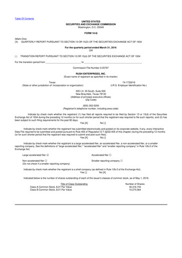 Thumbnail Rush Enterprises
 10-Q Quarterly Report FY2016 