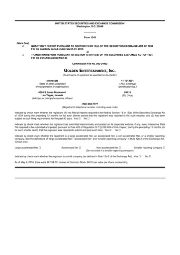 Thumbnail Golden Entertainment
 10-Q Quarterly Report FY2016 