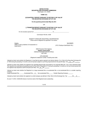 Thumbnail Bassett Furniture 10-Q Quarterly Report FY2016 