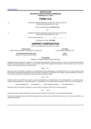 Vorschaubild UniFirst 10-Q Quartalsbericht 2016 