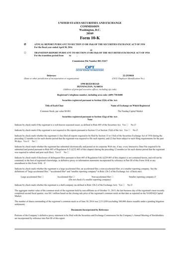 Thumbnail Ocean Power Technologies
 10-K Annual Report 2016