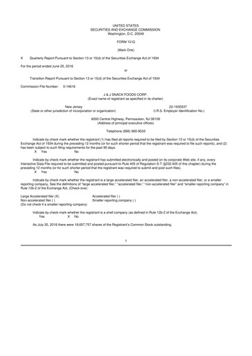 Thumbnail J&J Snack Foods
 10-Q Quarterly Report FY2016 