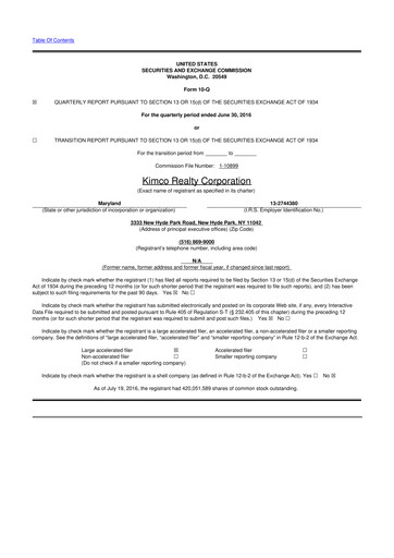 Thumbnail Kimco Realty
 10-Q Quarterly Report FY2016 