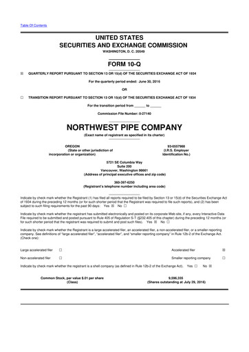 Miniature Northwest Pipe Company
 10-Q Rapport trimestriel 2016 
