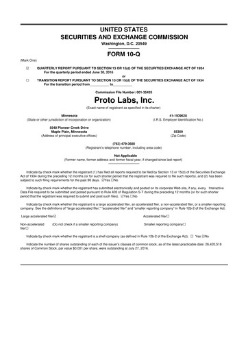 Thumbnail Protolabs 10-Q Quarterly Report FY2016 