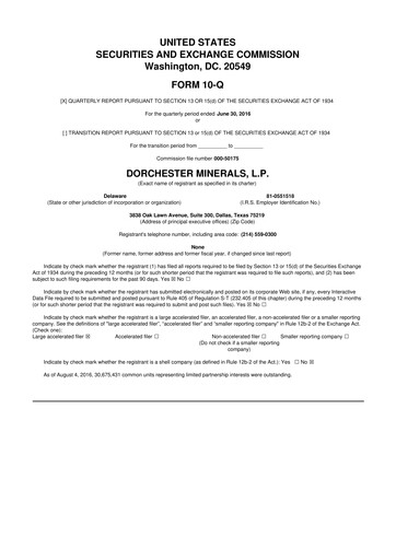 Miniature Dorchester Minerals 10-Q Rapport trimestriel 2016 