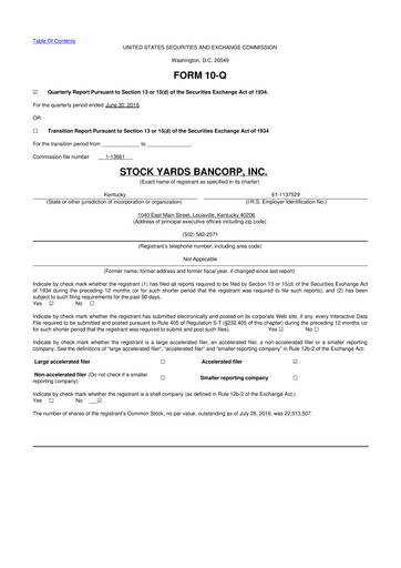 Thumbnail Stock Yards Bancorp 10-Q Quarterly Report FY2016 