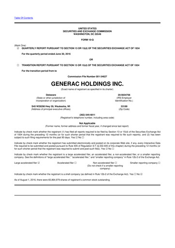 Vorschaubild Generac 10-Q Quartalsbericht 2016 