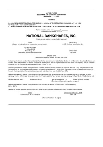 Thumbnail National Bankshares 10-Q Quarterly Report FY 
