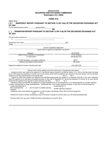 Thumbnail Cathay General Bancorp 10-Q Quarterly Report FY 