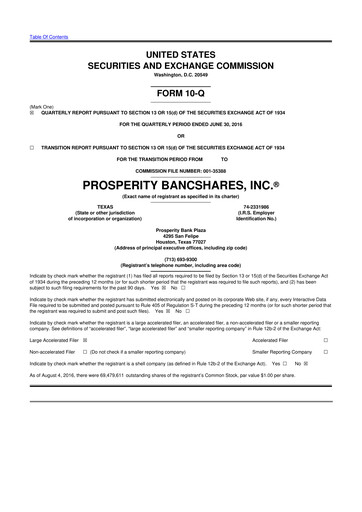 Thumbnail Prosperity Bancshares
 10-Q Quarterly Report FY2016 