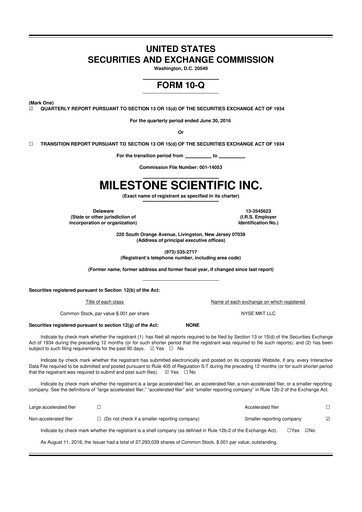 Vorschaubild Milestone Scientific 10-Q Quartalsbericht 2016 