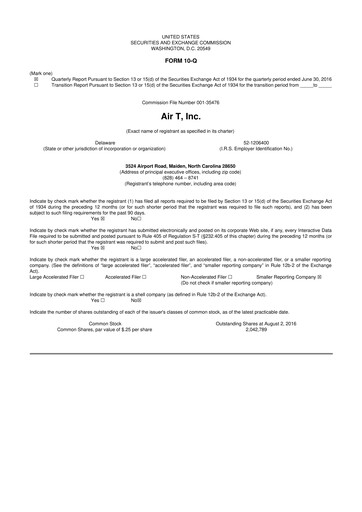 Miniature Air T, Inc. 10-Q Rapport trimestriel  