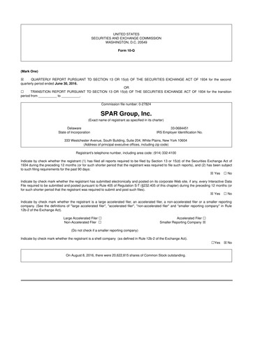 Thumbnail SPAR Group 10-Q Quarterly Report FY2016 