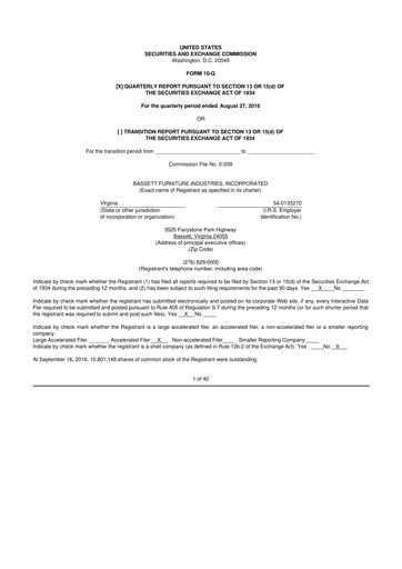 Thumbnail Bassett Furniture 10-Q Quarterly Report FY2016 