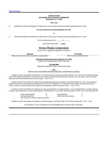 Thumbnail Kimco Realty
 10-Q Quarterly Report FY2016 