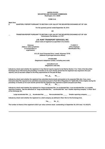 Thumbnail J. B. Hunt
 10-Q Quarterly Report FY2016 