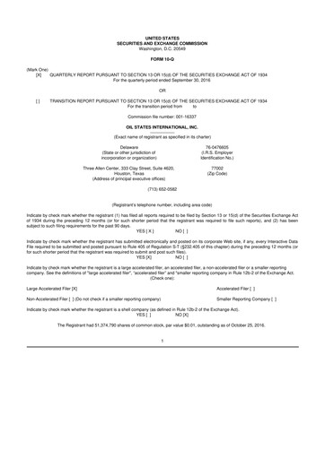 Thumbnail Oil States International
 10-Q Quarterly Report FY 